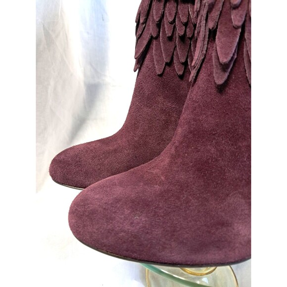Plum Purple Suede Fringe Boots  Ankle Booties Women 8.5 Isola - Picture 7 of 13